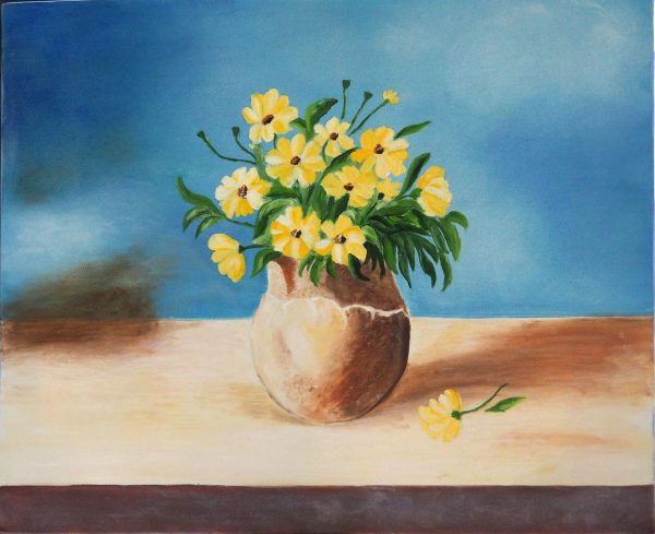 vase bouquet fleurs jaunes VALLET Annie L46 H30