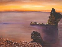 Tableau Rocher sur coucher soleil BONNET-BOISSINOT Evelyne L46 H33