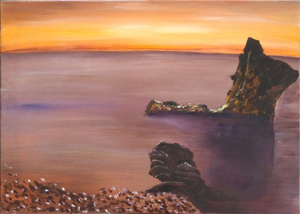 Tableau Rocher sur coucher soleil BONNET-BOISSINOT Evelyne L46 H33