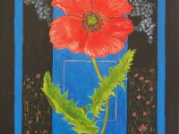 coquelicot fond bleu et noir BAINAUD Michelle L50 H60