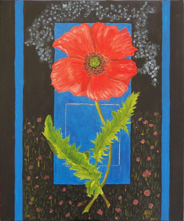 coquelicot fond bleu et noir BAINAUD Michelle L50 H60