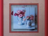 Encadrement rose 2 bouquets pichets AUXIRE Nicole L36 H36