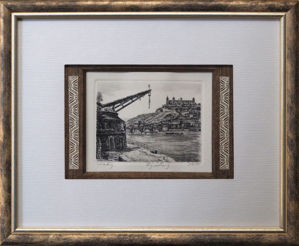 Cadre rivière+pont encre de chine anonyme  L33 H27