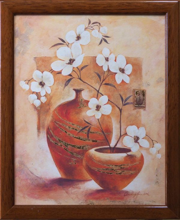 Fleurs blanches pot terre cuite encadrées ANCILOTTI Claudia L28 H34