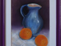 Pichet + 2 oranges cadre violet DEGOUSÉE Michel L28 H34