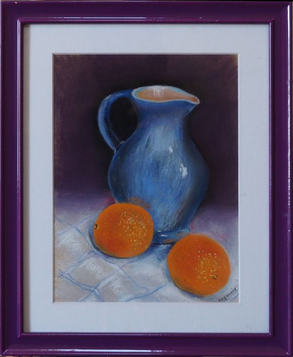 Pichet + 2 oranges cadre violet DEGOUSÉE Michel L28 H34