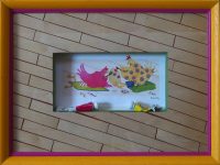 Encadrement poules tour jaune anonyme  L38 H28