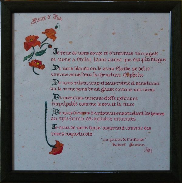 tableau poème calligraphie JAMAIN Gilbert L34 H34