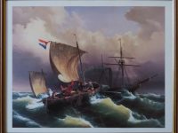 Bateau tempête encadré anonyme  L52 H43