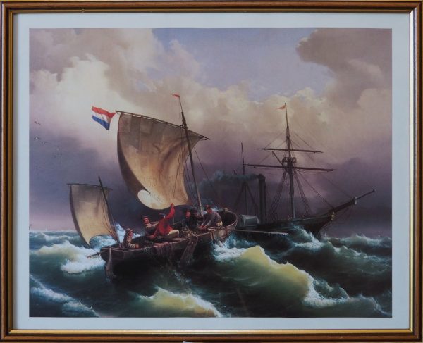 Bateau tempête encadré anonyme  L52 H43