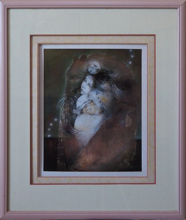 Encadrement rose femme oiseau SEDDON-BOULET Susan L45 H54
