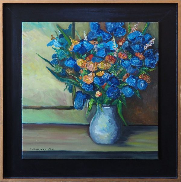 Vase fleurs bleues CLAIRTEAU Pascal L52 H52