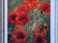 coquelicots en perles cadre gris Atelier Gourville Michèle L33 H43