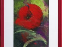 Coquelicot pastel cadre rouge HITIER Marie-Odile L34 H43