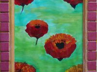 coquelicots cadre carreaux roses POTHIN Nelly L27 H37