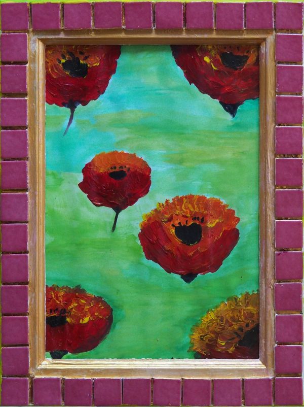 coquelicots cadre carreaux roses POTHIN Nelly L27 H37