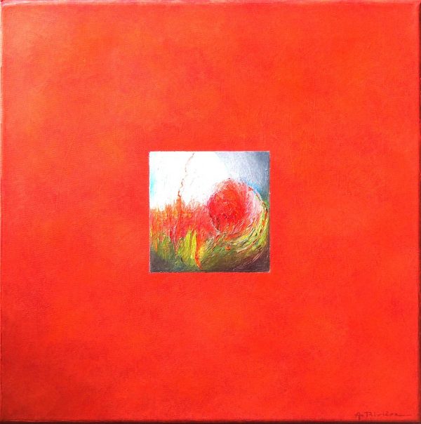Toile coquelicots fond rouge RIVIERE  Anne L40 H40
