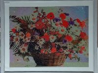 panier coquelicots en perles cadre gris Atelier Gourville Michèle L53 H43