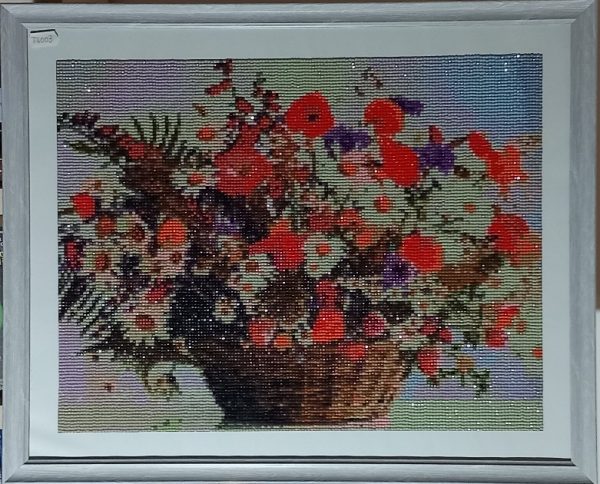 panier coquelicots en perles cadre gris Atelier Gourville Michèle L53 H43