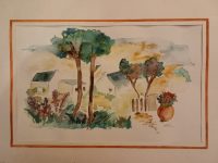 aquarelle maison et pins anonyme  L60 H43