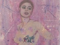 Femme colibri sein rose GALLOU Marie-Christine L30 H40
