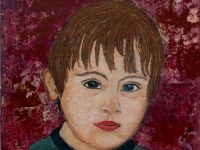 Portrait garçon Tons violets GALLOU Marie-Christine L30 H40