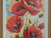 coquelicot quatre vertical ciel perle cadre bois Atelier Gourville Michèle L33 h43