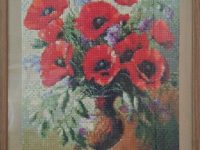 coquelicot bouquet fleurs bleues vertical vase perle cadre bois Atelier Gourville Michèle L33 h43