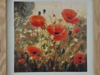 coquelicot prairie carré perle cadre bois Atelier Gourville Michèle L33 H33
