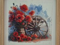coquelicot roue charrette carré perle cadre bois Atelier Gourville Michèle L33 H33